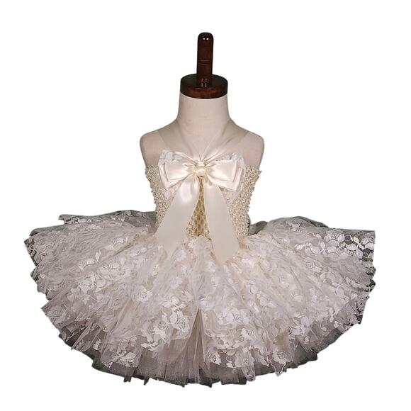 BLACK FRIDAY SALE - Ivory Lace TuTu Dress w/ Matching Headband NWT Size 2T - 3T - Picture 3 of 16